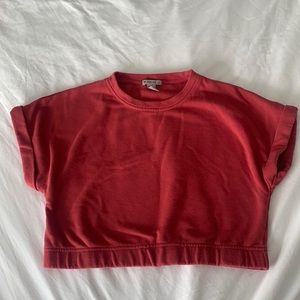 Forever 21 Short Sleeve Cropped Sweat Shirt Coral Large